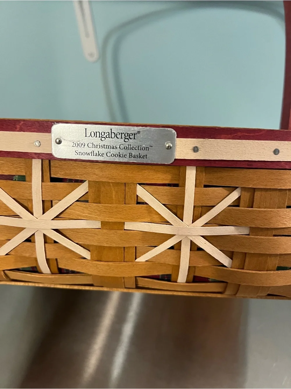 Longaberger Red Plaid Square Woven Basket with Wooden Handle